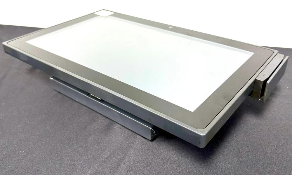 A tablet computer sitting on top of a table.